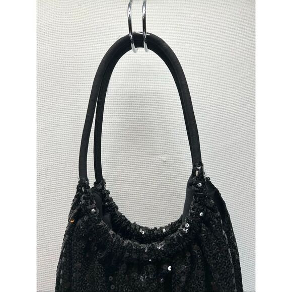 Candie’s Black Sequin Shoulder Bag Purse Tote Sparkly Holiday Party Evening Hobo - Picture 9 of 9
